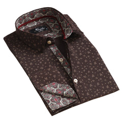 Brown Mens Slim Fit French Cuff Dress Shirts with Cufflink Holes - Casual and Formal - Amedeo Exclusive