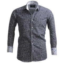 Grey Blue Floral Mens Slim Fit French Cuff French Cuff Shirts with Cufflink Holes - Casual and Formal