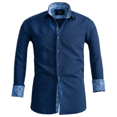 Blue Floral Mens Slim Fit French Cuff Shirts with Cufflink Holes - Casual and Formal