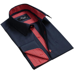 Navy Blue Red Mens Slim Fit Designer Dress Shirt - tailored Cotton Shirts for Work and Casual Wear - Amedeo Exclusive