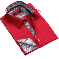 Solid Red Mens Slim Fit Designer Dress Shirt - tailored Cotton Shirts for Work and Casual Wear - Amedeo Exclusive