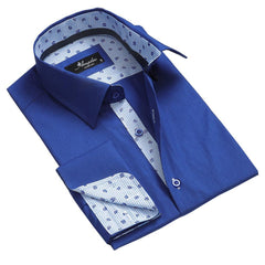 Blue Mens Slim Fit French Cuff Dress Shirts with Cufflink Holes - Casual and Formal - Amedeo Exclusive
