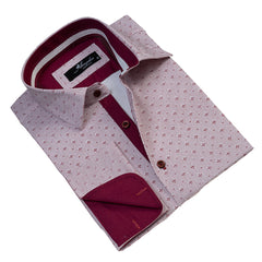Burgandy And White Polka Dots Mens Slim Fit Designer Dress Shirt - tailored Cotton Shirts for Work and Casual Wear - Amedeo Exclusive