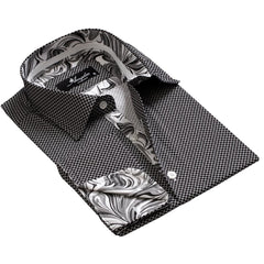 Black And White Men's Mens Slim Fit French Cuff Dress Shirts with Cufflink Holes - Casual and Formal - Amedeo Exclusive