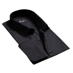Solid Black Mens Slim Fit French Cuff Dress Shirts with Cufflink Holes - Casual and Formal - Amedeo Exclusive