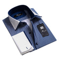 Blue and White Mens Slim Fit French Cuff Dress Shirts with Cufflink Holes - Casual and Formal - Amedeo Exclusive