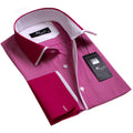Light Red with Dark Red Mens Slim Fit French Cuff Dress Shirts with Cufflink Holes - Casual and Formal - Amedeo Exclusive