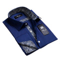 Blue Black Squares Mens Slim Fit French Cuff Dress Shirts with Cufflink Holes - Casual and Formal - Amedeo Exclusive