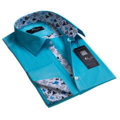 Turquoise Solid Blue Mens Slim Fit Designer Dress Shirt - tailored Cotton Shirts for Work and Casual Wear - Amedeo Exclusive