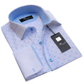 White With Light Blue Mens Slim Fit French Cuff Dress Shirts with Cufflink Holes - Casual and Formal - Amedeo Exclusive