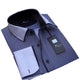 Dark Blue Mens Slim Fit French Cuff Dress Shirts with Cufflink Holes - Casual and Formal - Amedeo Exclusive