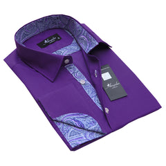 Dark Purple Mens Slim Fit French Cuff Dress Shirts with Cufflink Holes - Casual and Formal - Amedeo Exclusive