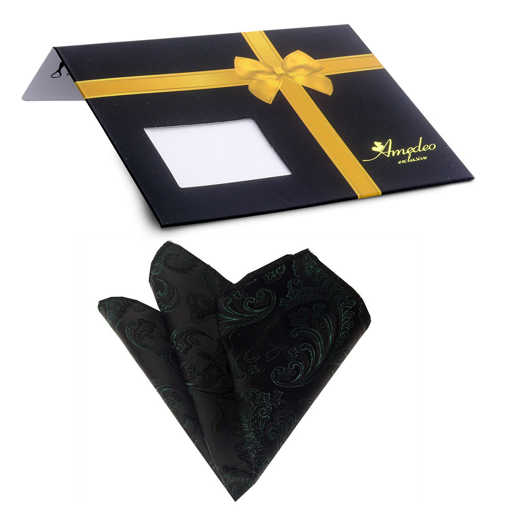 Men's Black & Green Paisley Pocket Square Hanky Handkerchief - Amedeo Exclusive