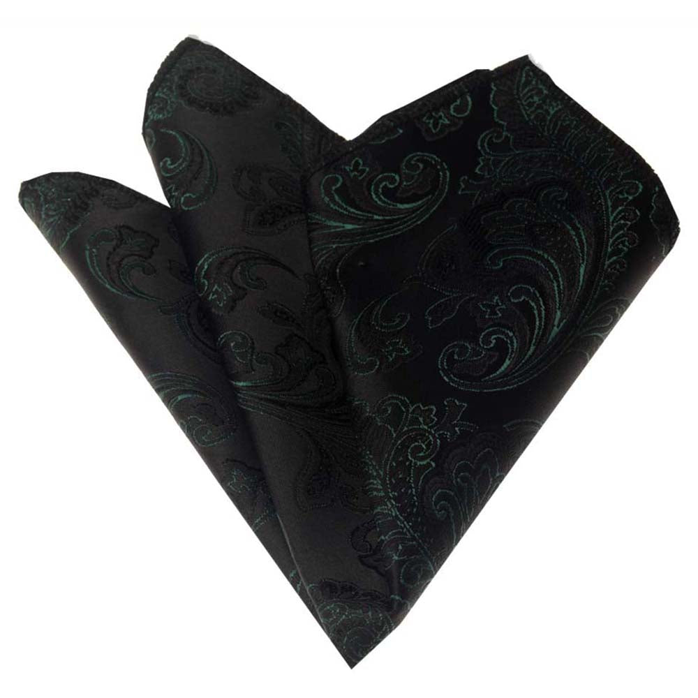 Men's Black & Green Paisley Pocket Square Hanky Handkerchief - Amedeo Exclusive