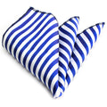 Men's White Blue Lines Pocket Square Hanky Handkerchief - Amedeo Exclusive