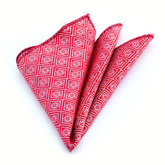 Men's Red White Snowflakes Pocket Square Hanky Handkerchief - Amedeo Exclusive