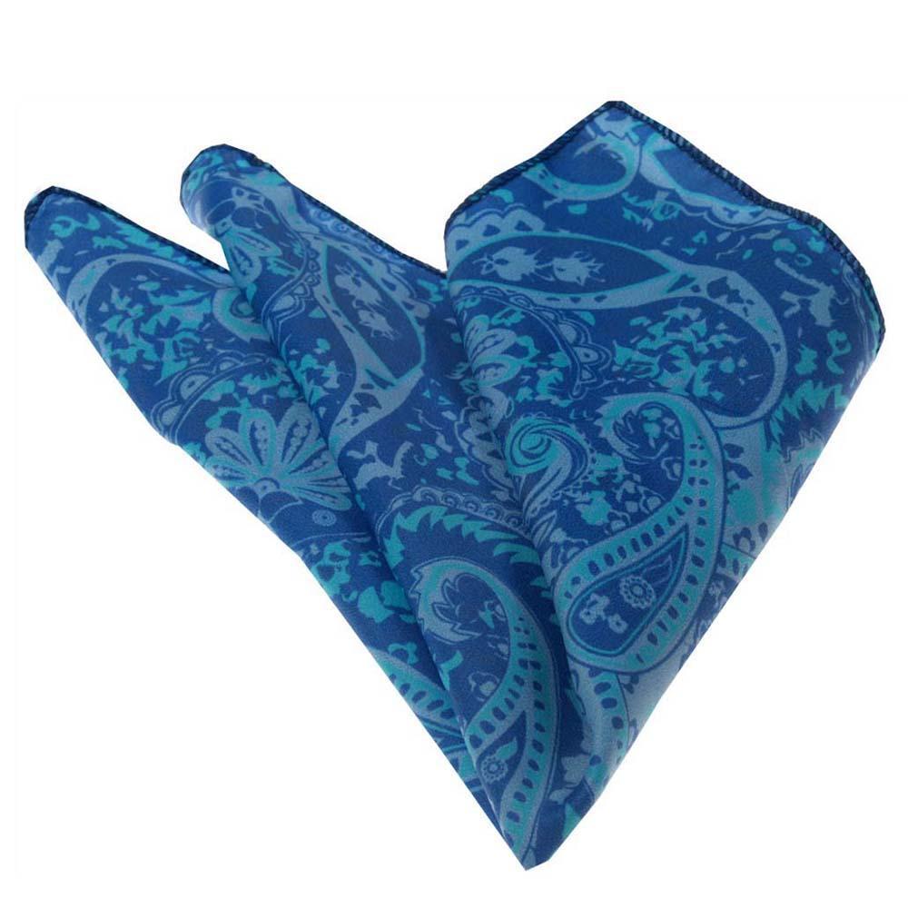 Men's Blue Paisley Squares Pocket Square Hanky Handkerchief - Amedeo Exclusive