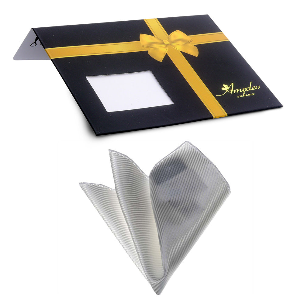 Men's White Pocket Square Hanky Handkerchief - Amedeo Exclusive