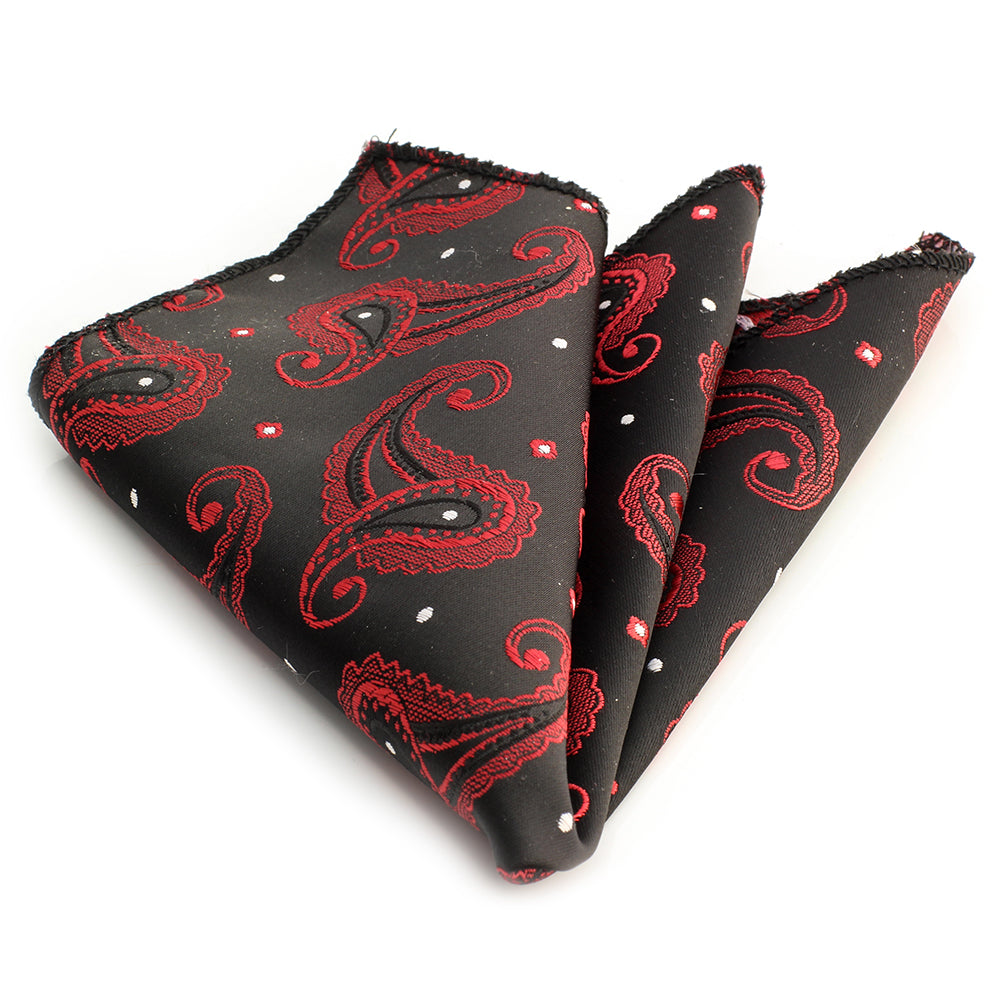 Men's Red Black Paisley Pocket Square Hanky Handkerchief - Amedeo Exclusive