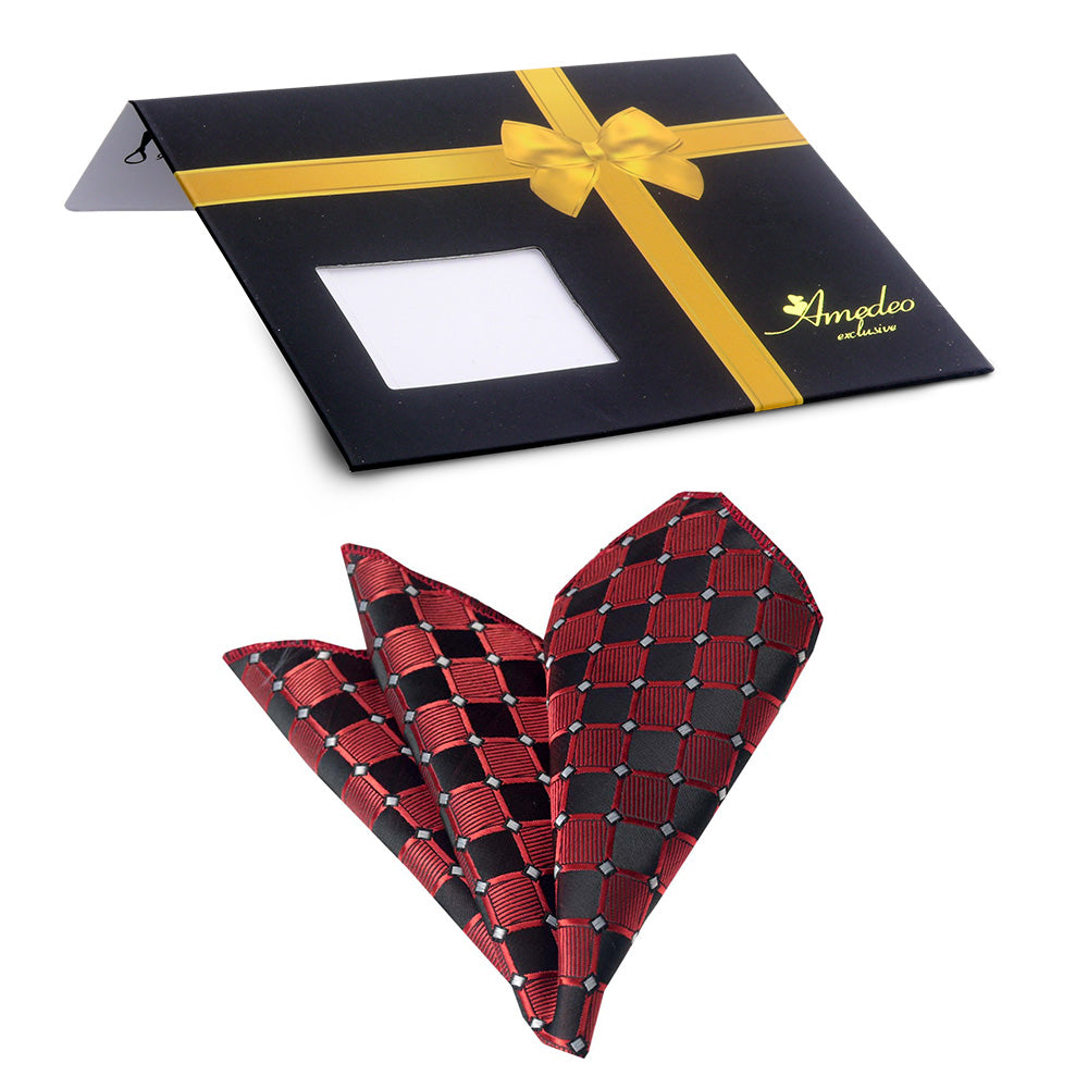Men's Red Black Pocket Square Hanky Handkerchief - Amedeo Exclusive
