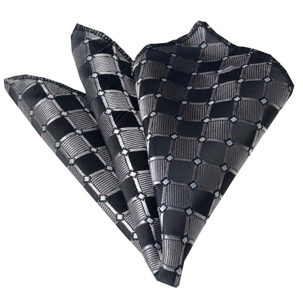 Men's Silver Black Pocket Square Hanky Handkerchief - Amedeo Exclusive
