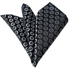 Men's Black Silver Circles Pocket Square Hanky Handkerchief - Amedeo Exclusive