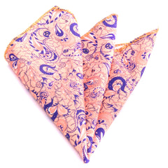 Pocket Salmon & Blue Paisley Hanky Handkerchief - Amedeo Exclusive