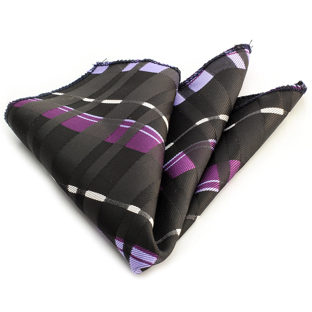 Men's Violet purple and black checkered Pocket Square Hanky Handkerchief - Amedeo Exclusive