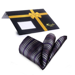 Men's Blue Purple Striped Pocket Square Hanky Handkerchief - Amedeo Exclusive