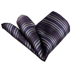 Men's Blue Purple Striped Pocket Square Hanky Handkerchief - Amedeo Exclusive