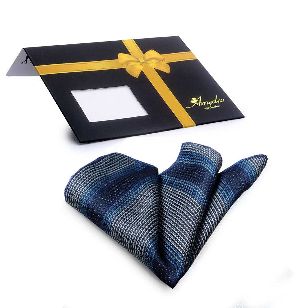 Men's 3 Blue Shades Pocket Square Hanky Handkerchief - Amedeo Exclusive