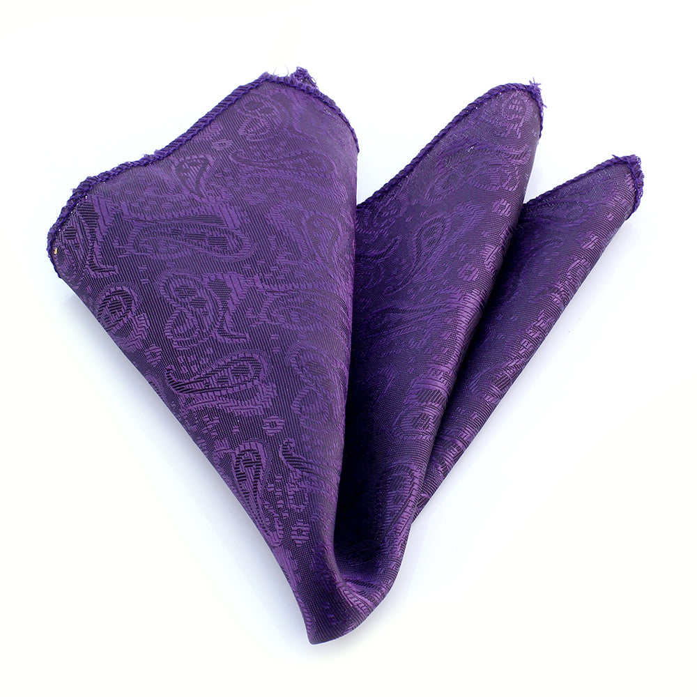 Men's Purple Solid Paisley Pocket Square Hanky Handkerchief - Amedeo Exclusive