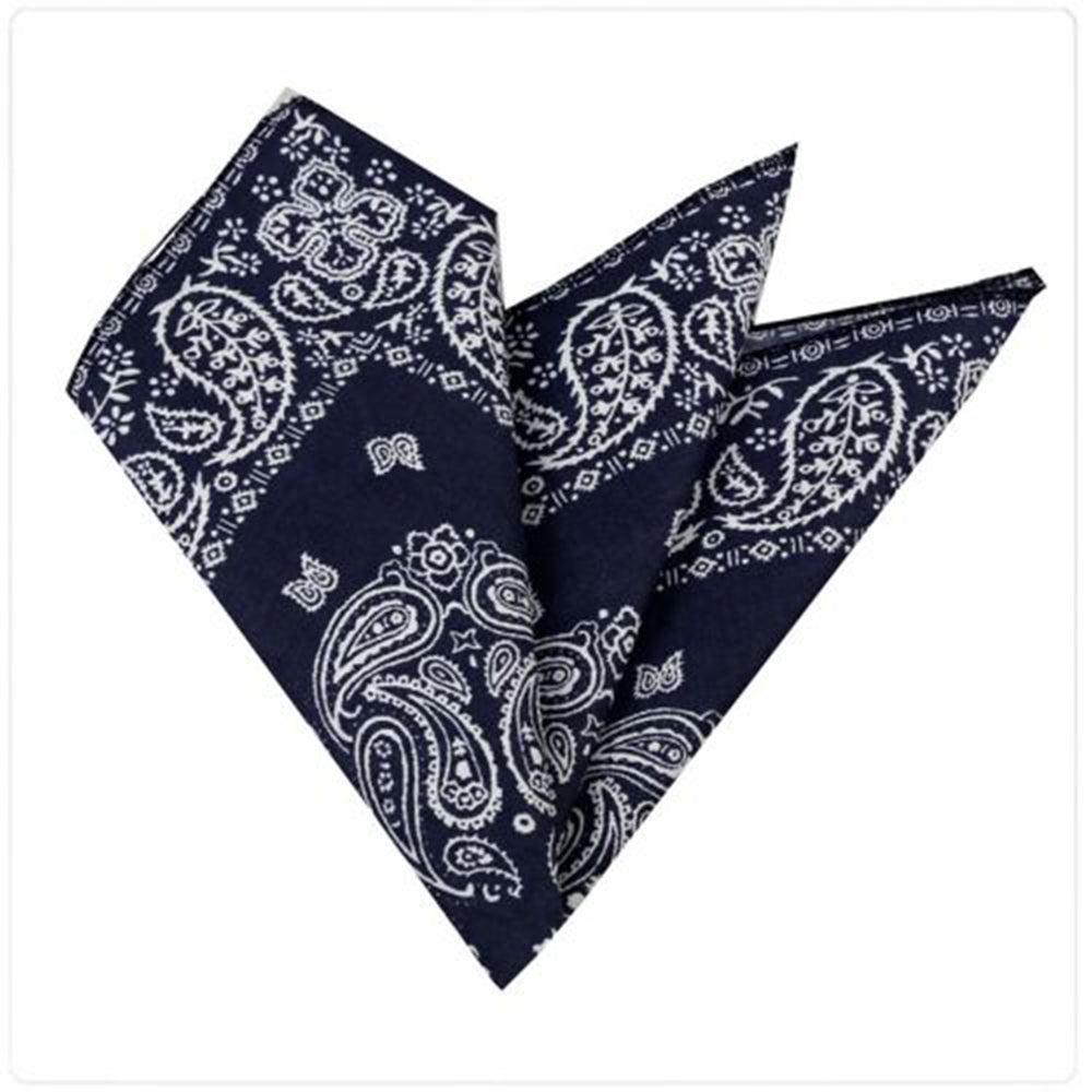 Men's Navy Blue White Paisley Pocket Square Hanky Handkerchief - Amedeo Exclusive
