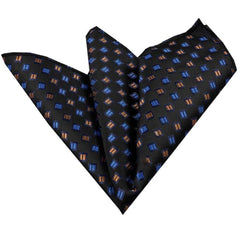 Men's Black with Metallic Blue & Gold Pocket Square Hanky Handkerchief - Amedeo Exclusive