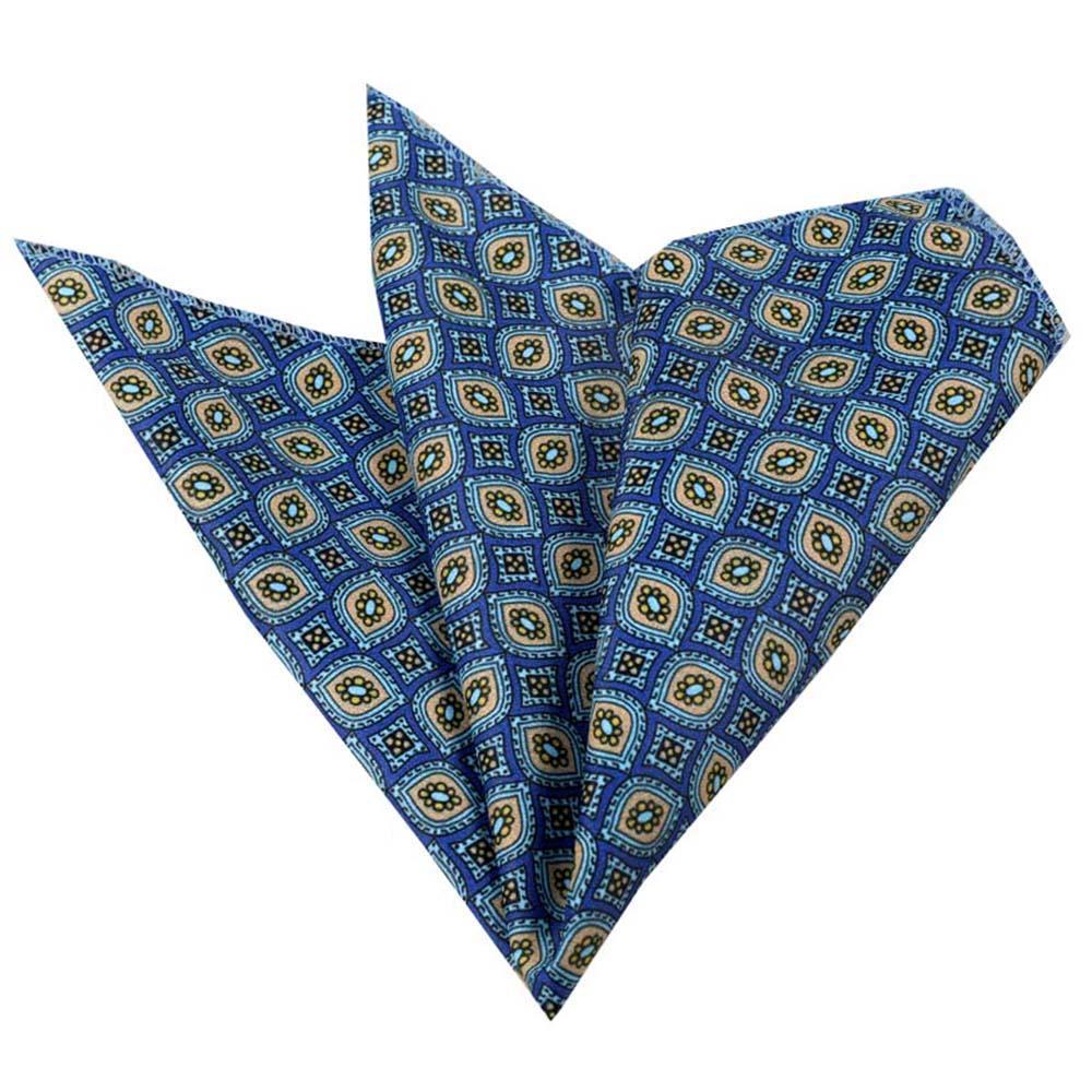 Men's Blue with Circles Pocket Square Hanky Handkerchief - Amedeo Exclusive