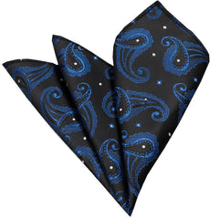 Men's Black & Blue Paisley Pocket Square Hanky Handkerchief - Amedeo Exclusive