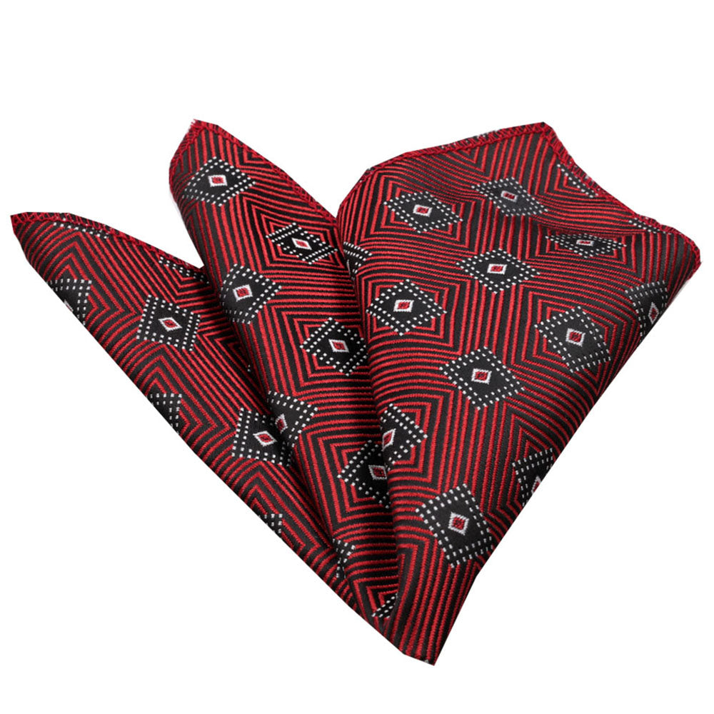 Men's Red with Black Diamonds Pocket Square Hanky Handkerchief - Amedeo Exclusive