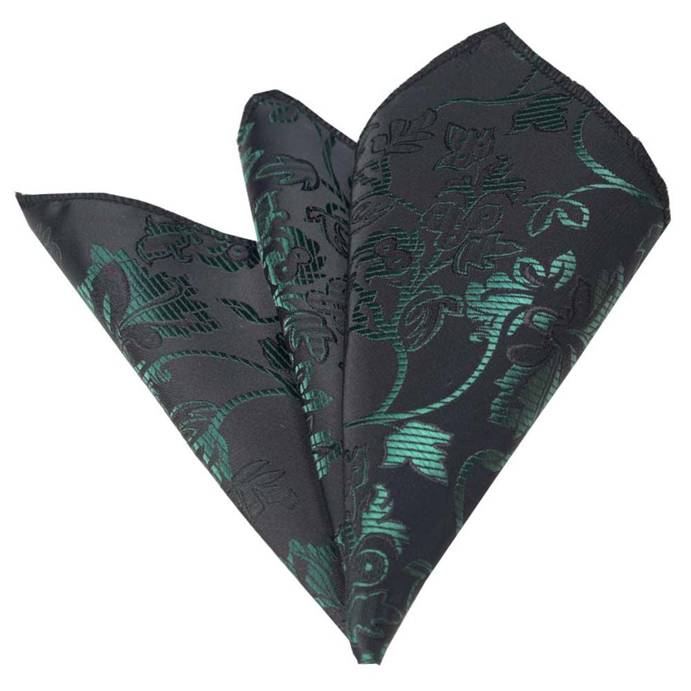 Men's Green Black Paisley Pocket Square Hanky Handkerchief - Amedeo Exclusive