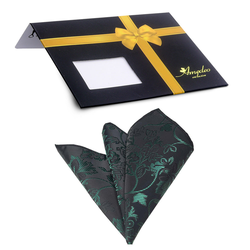 Men's Green Black Paisley Pocket Square Hanky Handkerchief - Amedeo Exclusive