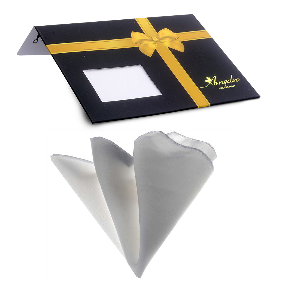 Men's White Pocket Square Hanky Handkerchief - Amedeo Exclusive