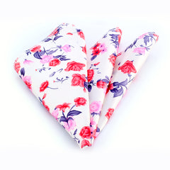 Men's Rose white floral Pocket Square Hanky Handkerchief - Amedeo Exclusive