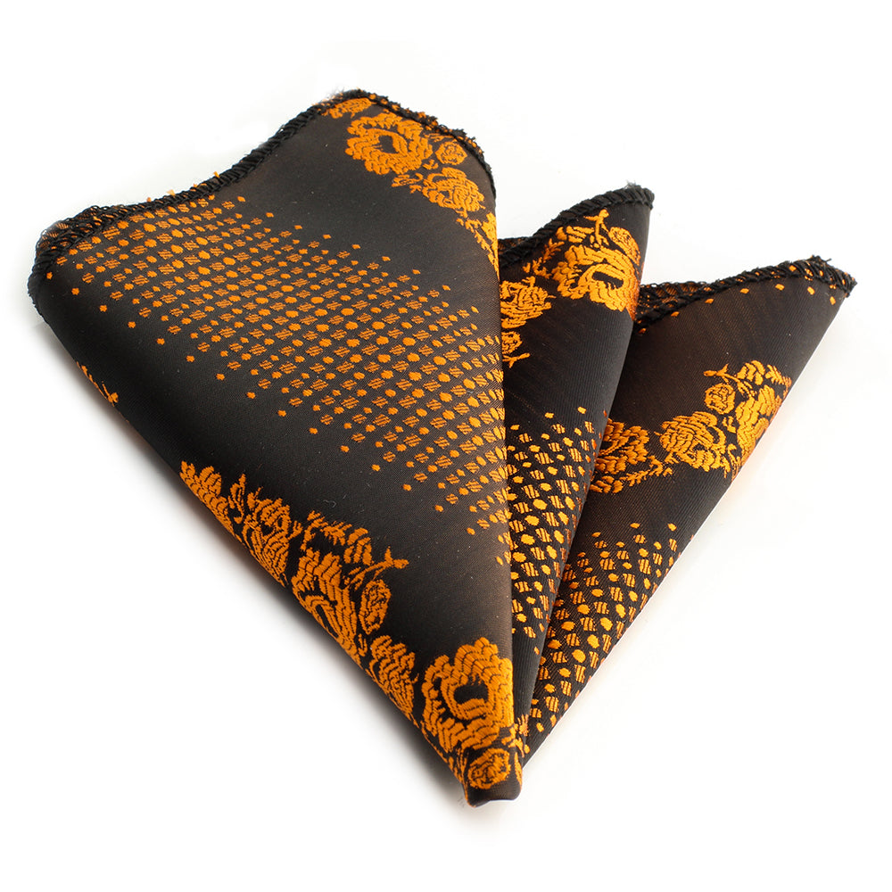 Men's Orange Black Pocket Square Hanky Handkerchief - Amedeo Exclusive