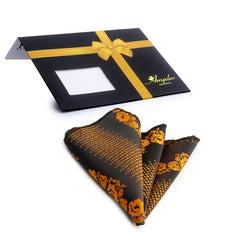 Men's Orange Black Pocket Square Hanky Handkerchief - Amedeo Exclusive