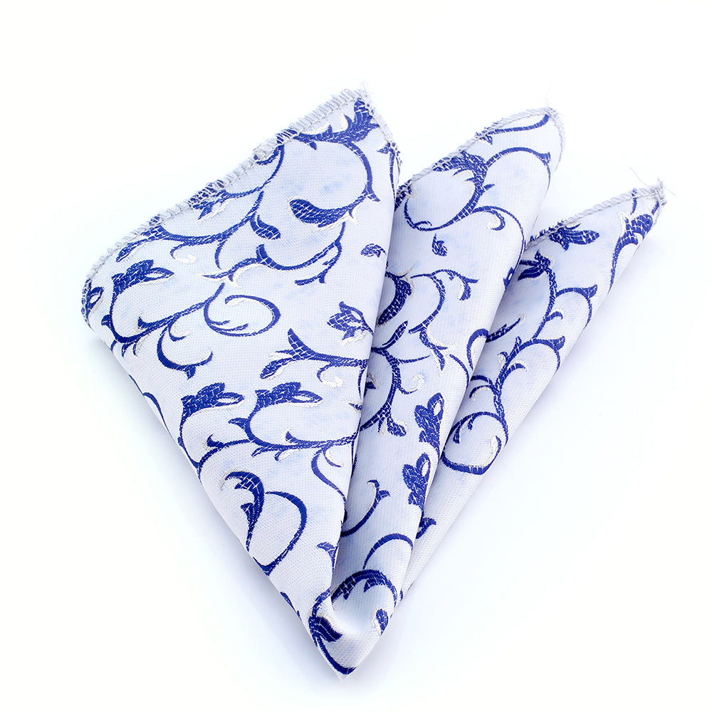 Men's Gray blue floral Pocket Square Hanky Handkerchief - Amedeo Exclusive