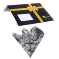 Men's Black White Paisley Pocket Square Hanky Handkerchief - Amedeo Exclusive