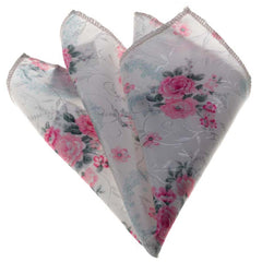 Men's Rose white floral Pocket Square Hanky Handkerchief - Amedeo Exclusive