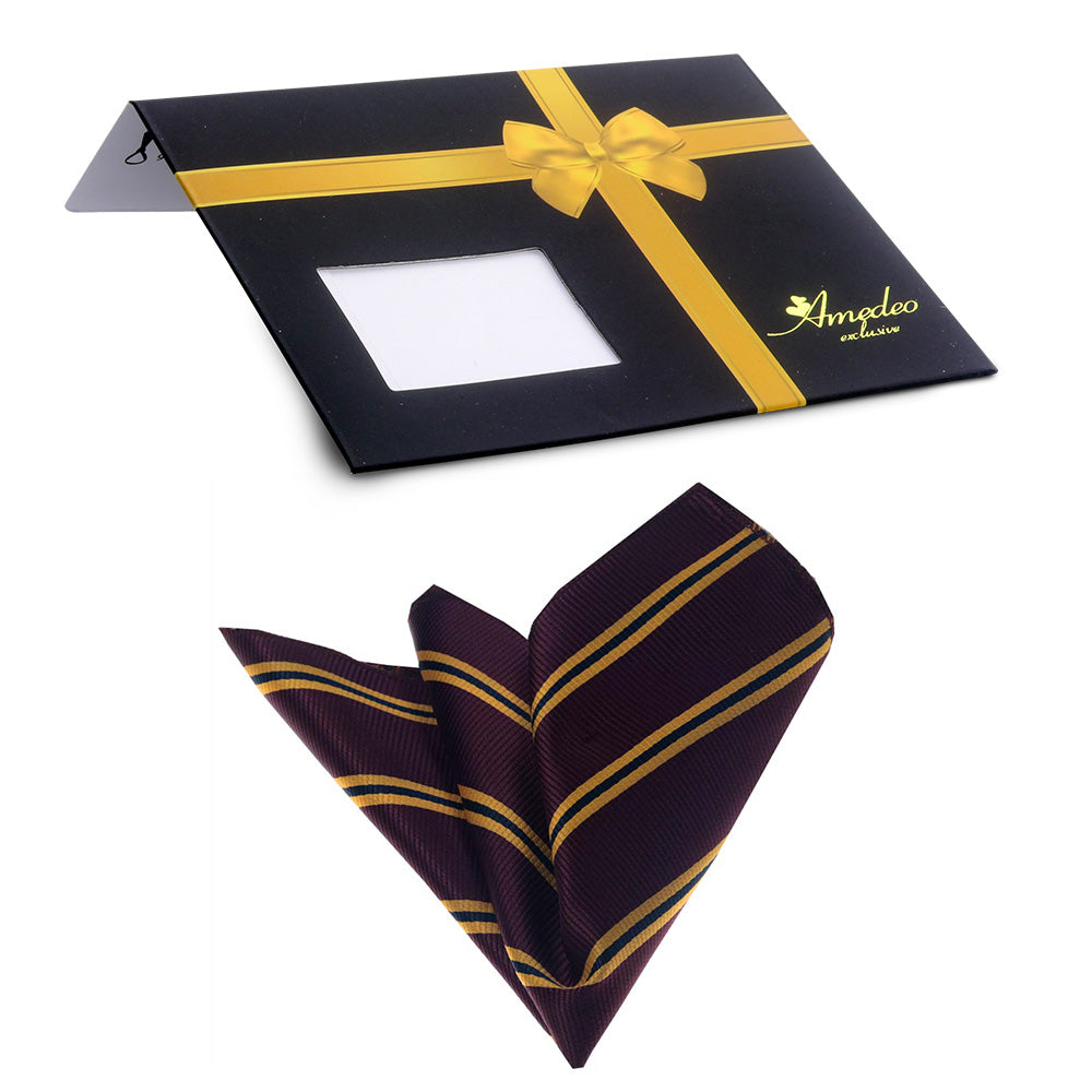 Men's Brown Yellow Pocket Square Hanky Handkerchief - Amedeo Exclusive
