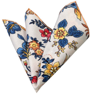 Men's Multi color white floral Pocket Square Hanky Handkerchief - Amedeo Exclusive