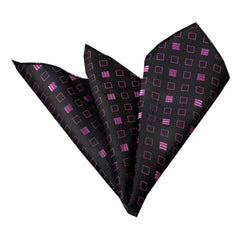 Men's Black Pink Squares Pocket Square Hanky Handkerchief - Amedeo Exclusive