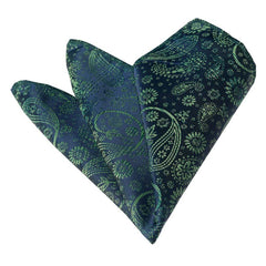 Men's Blue Green Paisley Pocket Square Hanky Handkerchief - Amedeo Exclusive